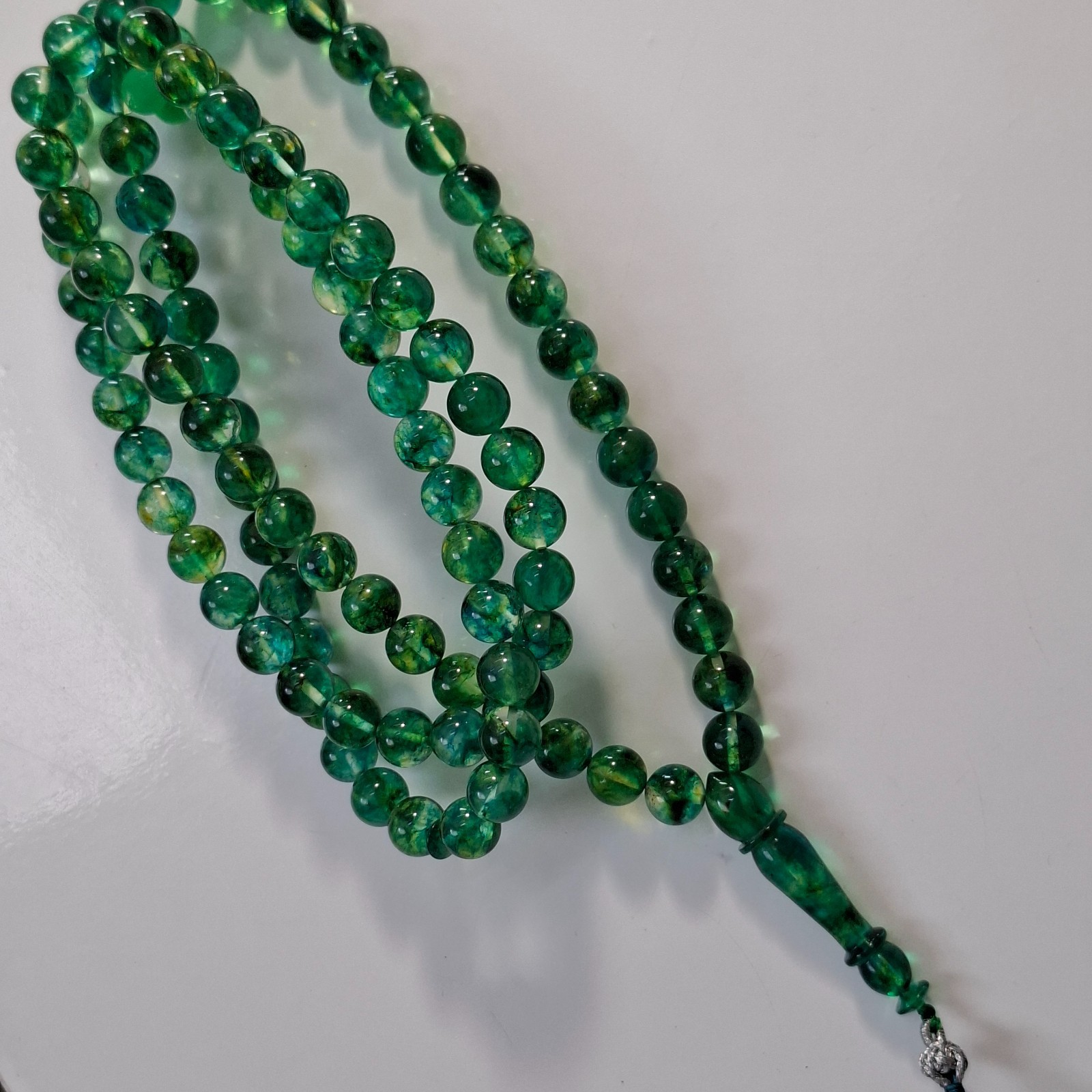 Amber Rosary – 99 sphere Beads, 8.7 mm, Green Amber Rosary 38gram Pressed amber