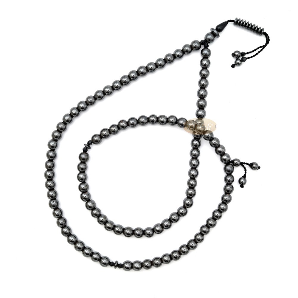 Muslim 8mm Hematite Misbaha – 99 Bead Islam Dhikr Prayer with Adjustable Marker
