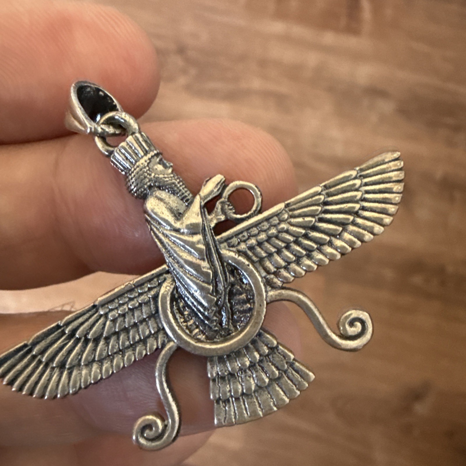 Faravar Sterling Silver King Cyrus Persepolis Pendent Both Sided 5cm W & 4.5cm H