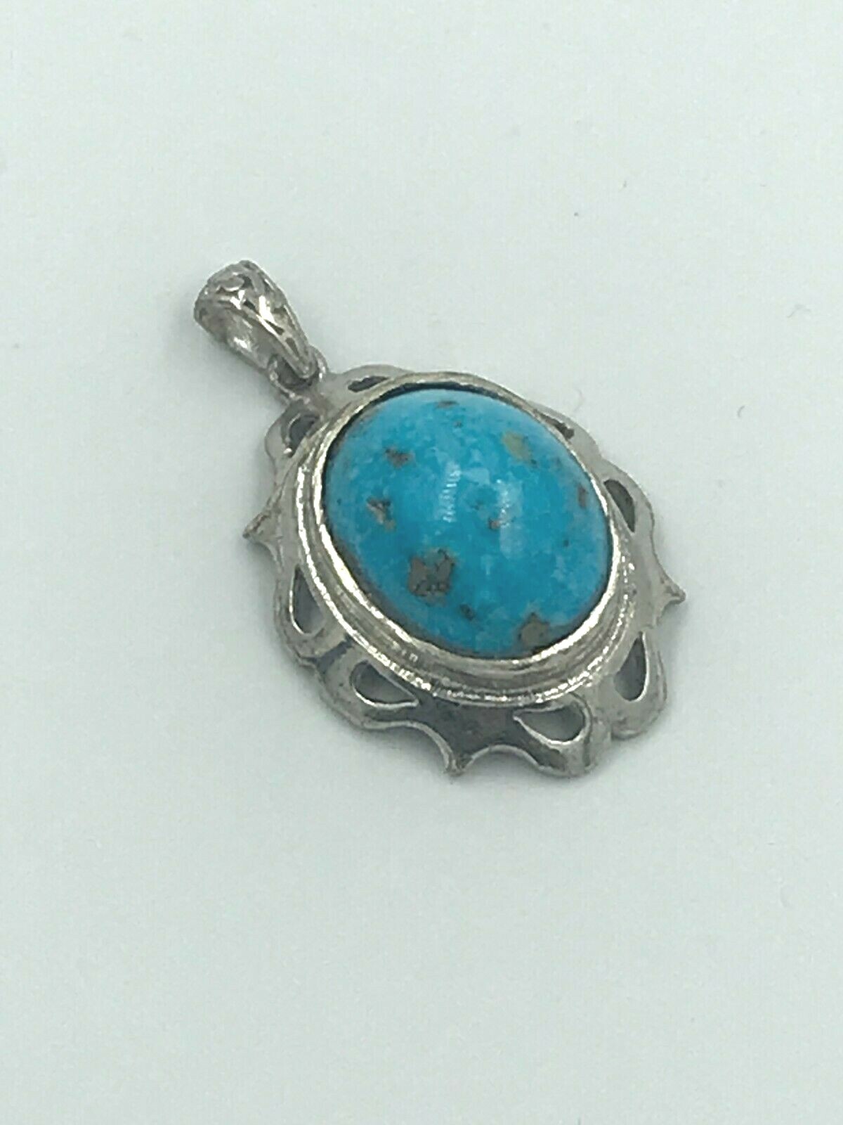 GENUINE LARGE PERSIAN TURQUOISE 925 SILVER FRAME PENDANT الفيروز الفارسي