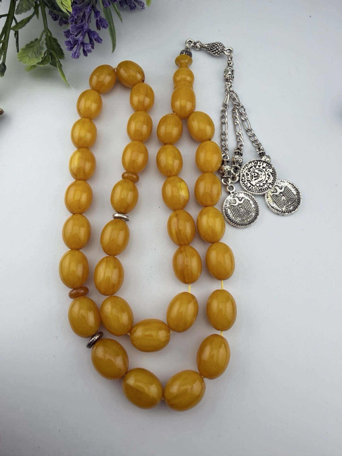 Collectible Misky Amber 33-Bead Islamic Rosary Tasbih Tasbeehمسبحة مسباح مسكي