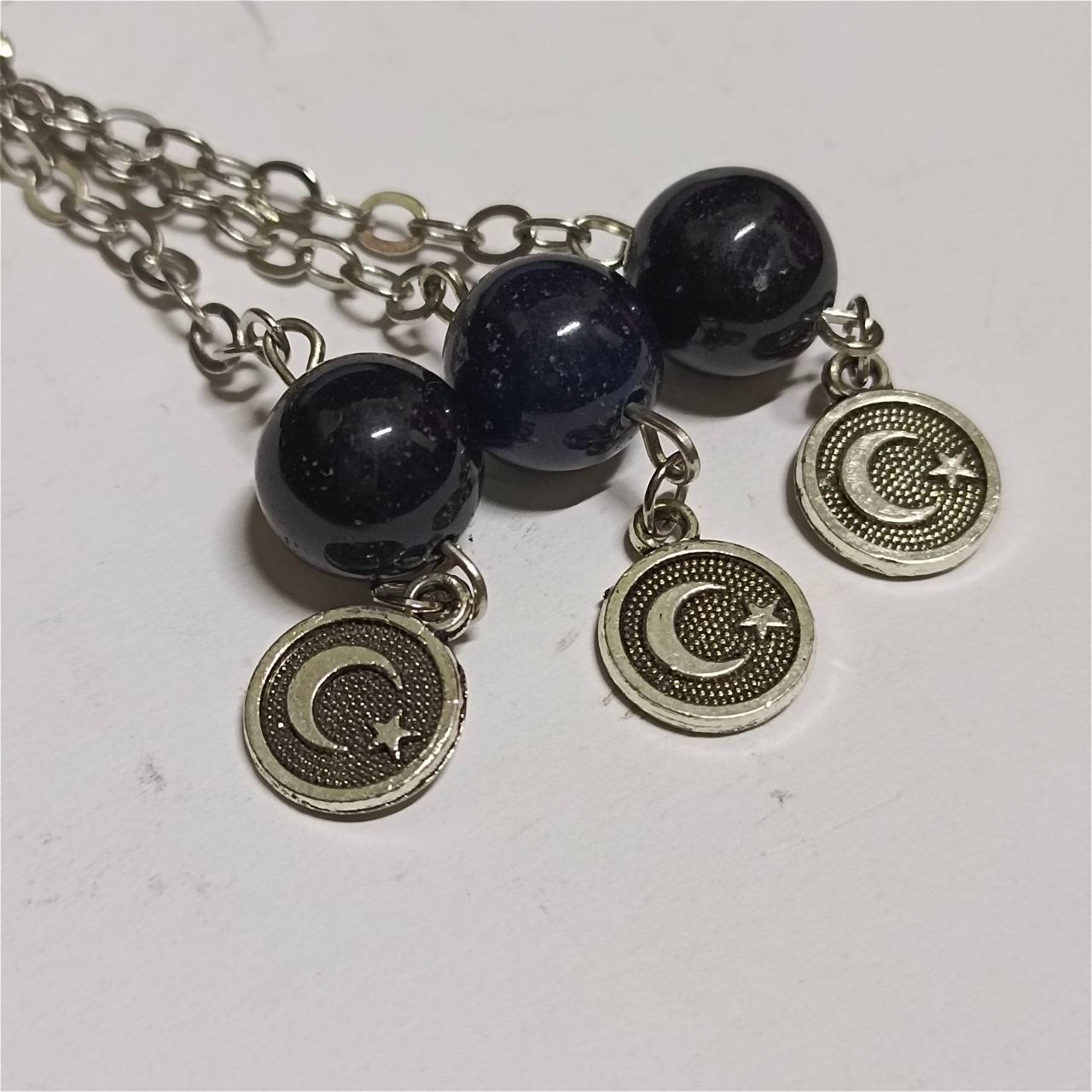 33 bead dark blue agate tasbih handcrafted silver details Egyptian prayer beads