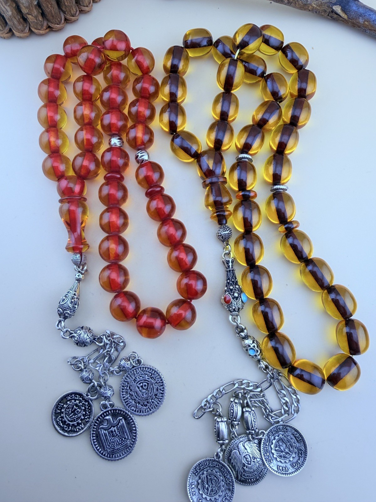 2x New Collectible Misky Amber Islmaic Rosary 33-bead سبحة مسباح مسبحة مسكي عدد٢