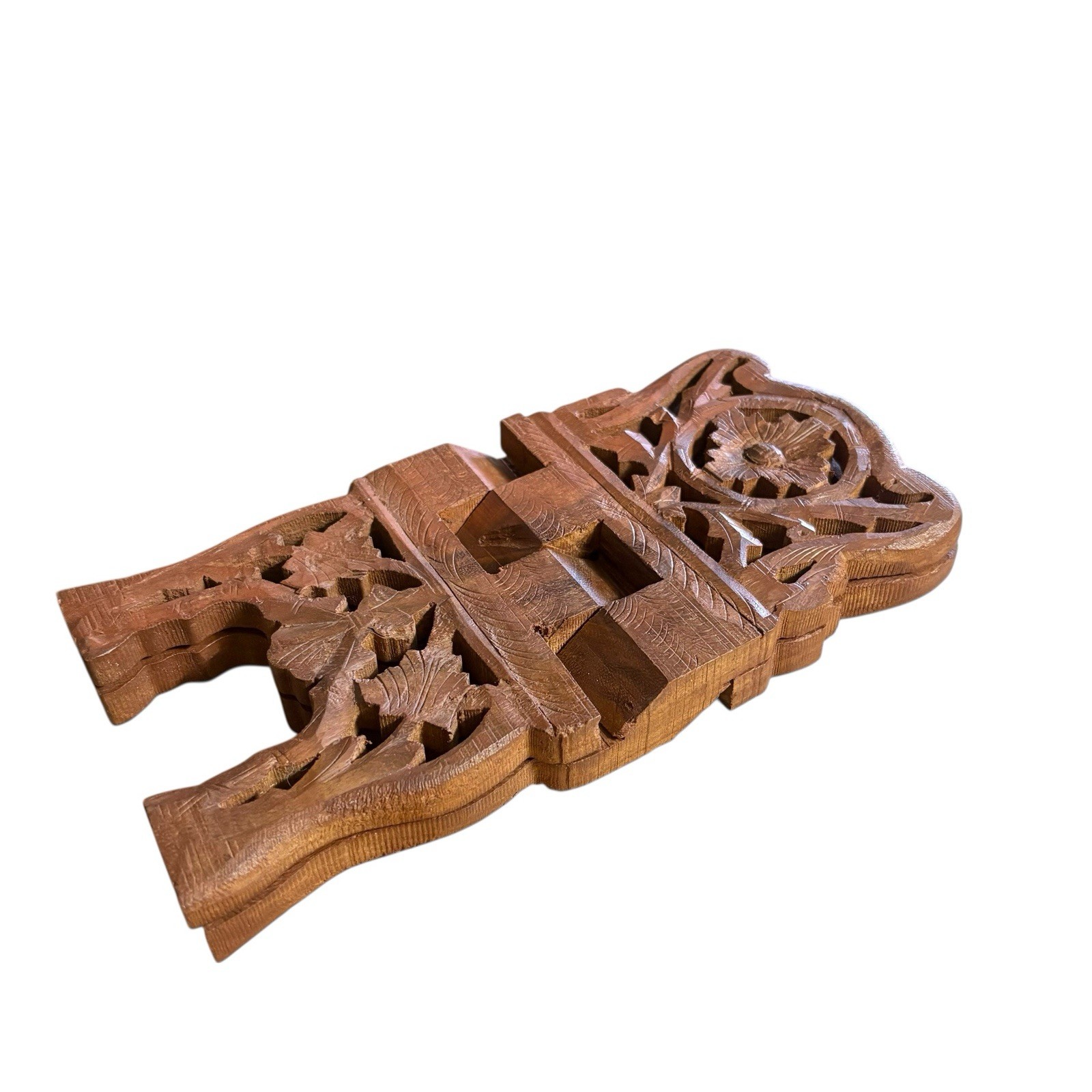 Wooden 14.75” Hand Carved Holy Book Stand for Quran Bible Bhagwath Gita India