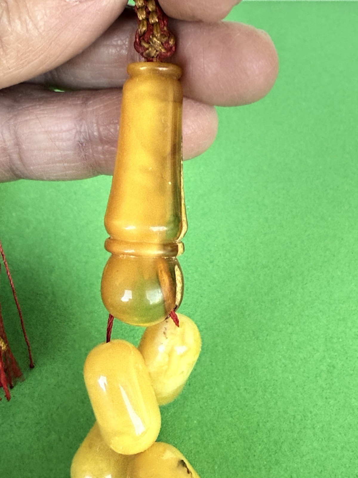 Vintage Natural Egg Yolk baltic amber Prayer Islamic 37 beads Silver -53g R3