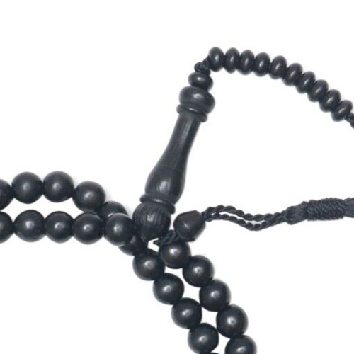 Handcrafted Indonesian 8mm Black Citrus Wood Tasbih 99-beads with Black Tassel