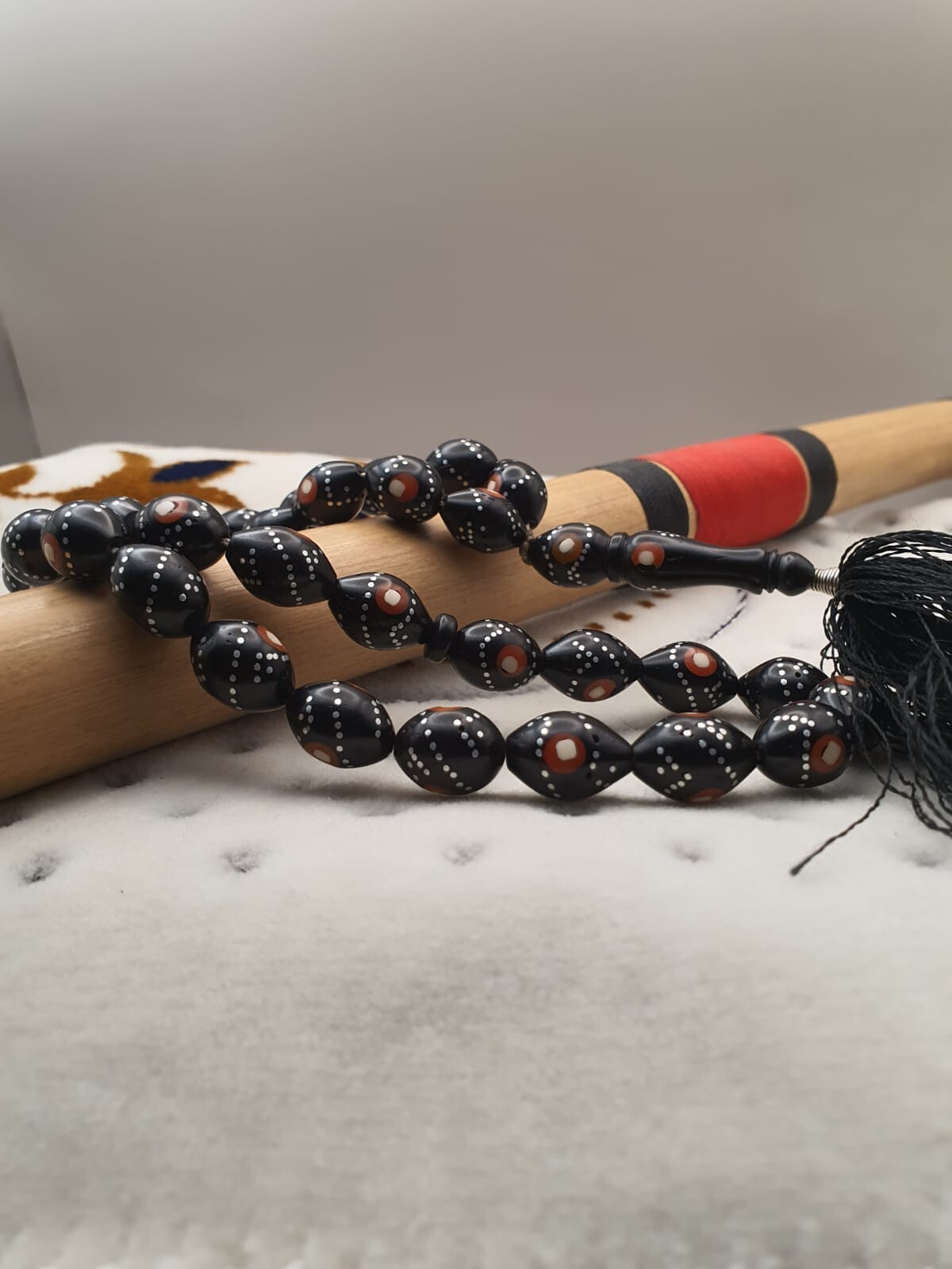 Egyptian black coral Yusr 33 beads tasbeeh misbaha rosary silver inlay