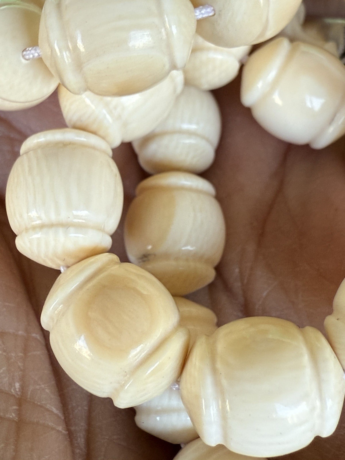 Antique Old Hand Made Carved Natural White Islamic 33 Prayer Beads 48g Silver R3