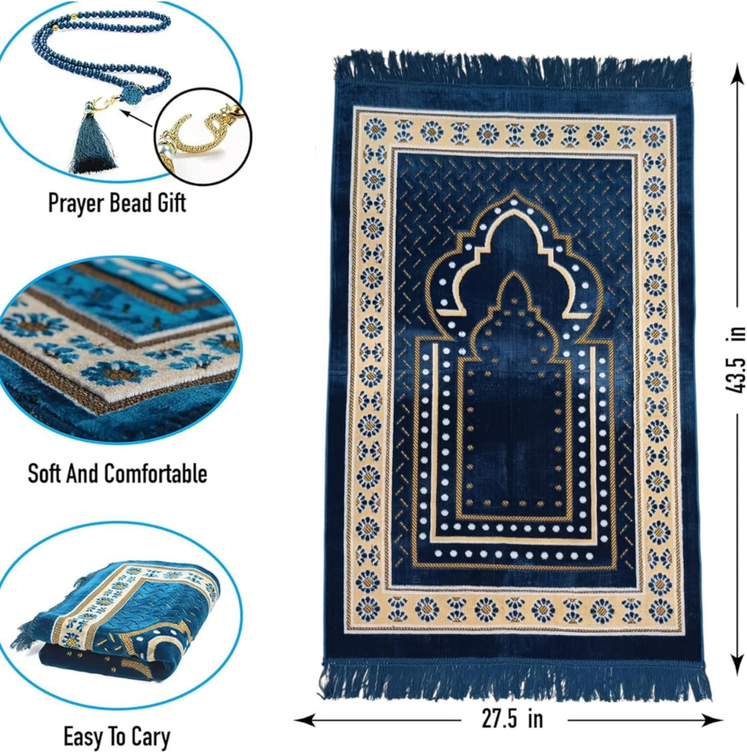 Prayer Mat Rug for Muslim Men, Women or Kids, Portable Praying Mat and Prayer Be