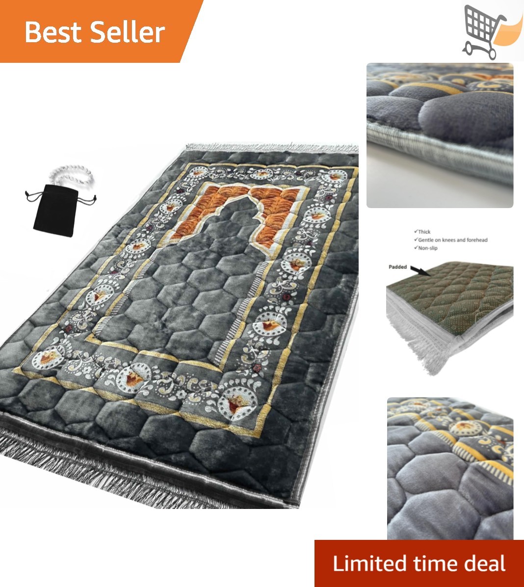 Islamic Prayer Rug Cotton Thick Padded for Men Women Eid Ramadan Travel