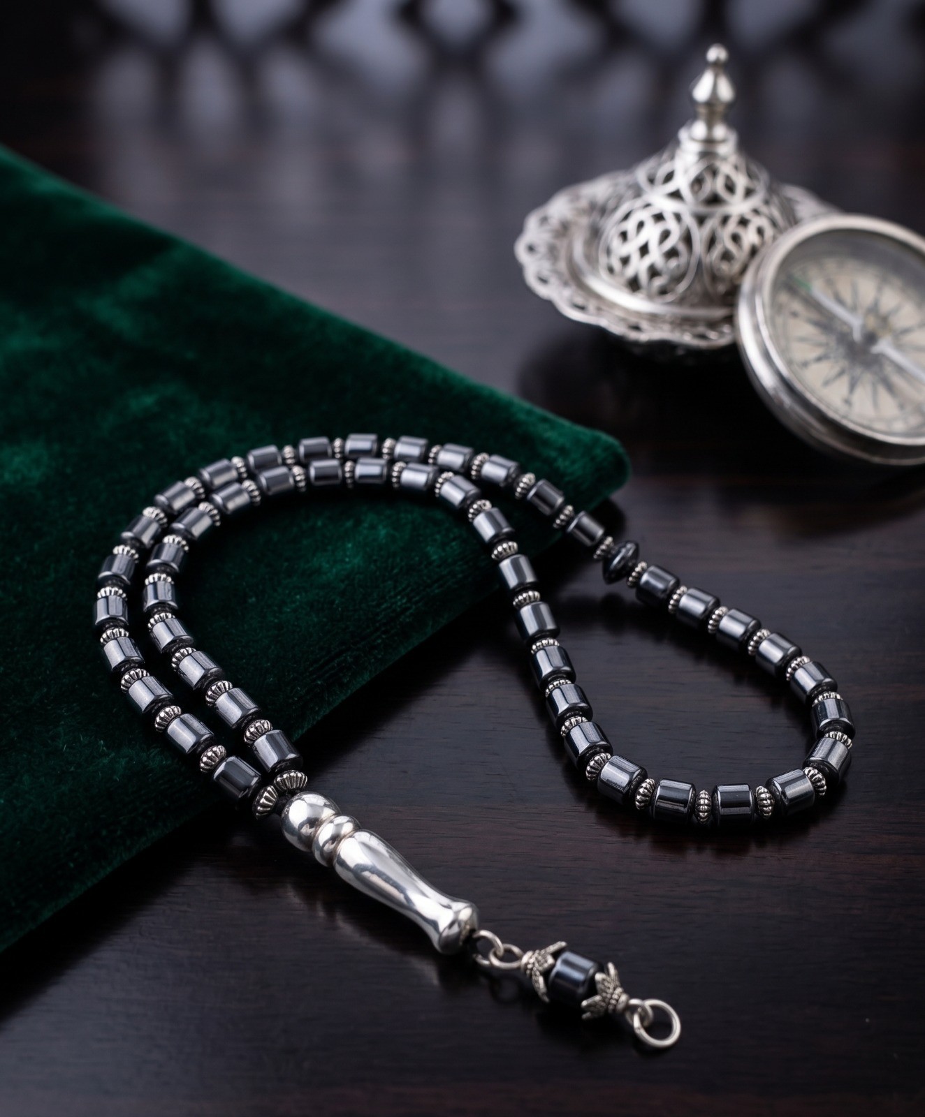 Black Silver Tone Misbaha Prayer Beads Islamic Dhikr Beads