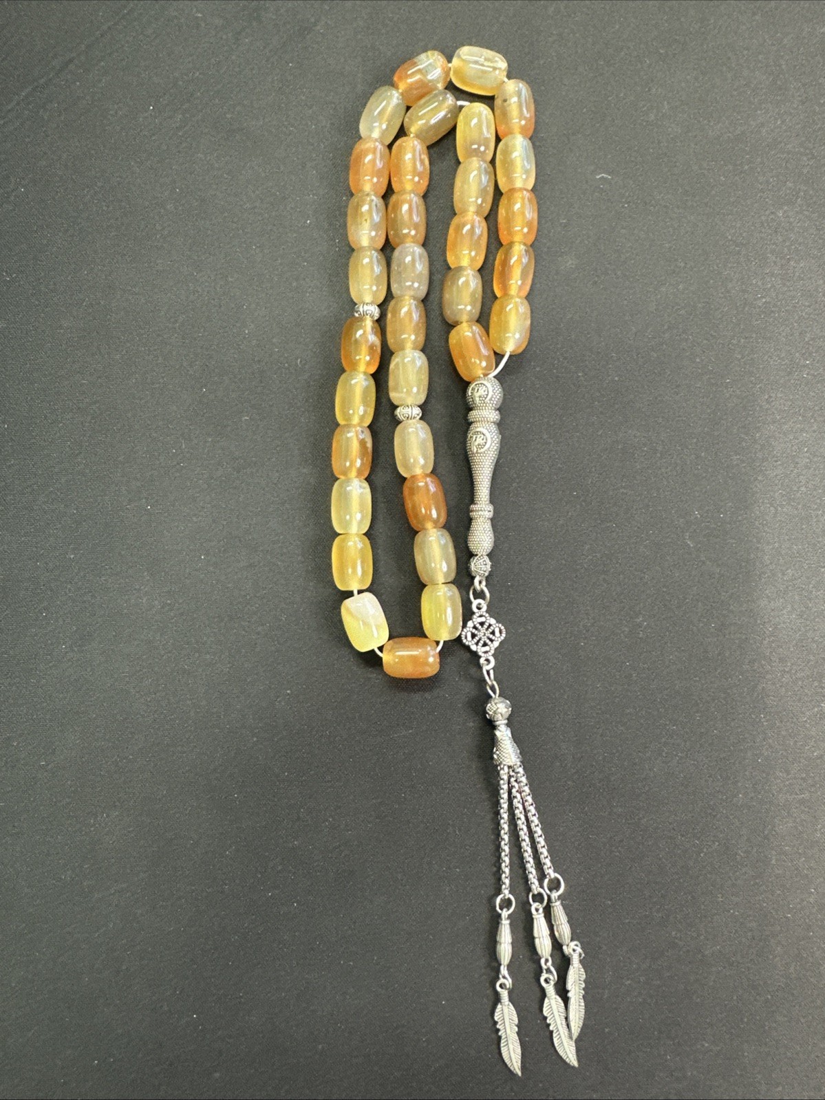 Natural 100% Agate Aqeeq Gemstone Prayer Beads-Subha -Tesbih-Misbaha 33 Beads