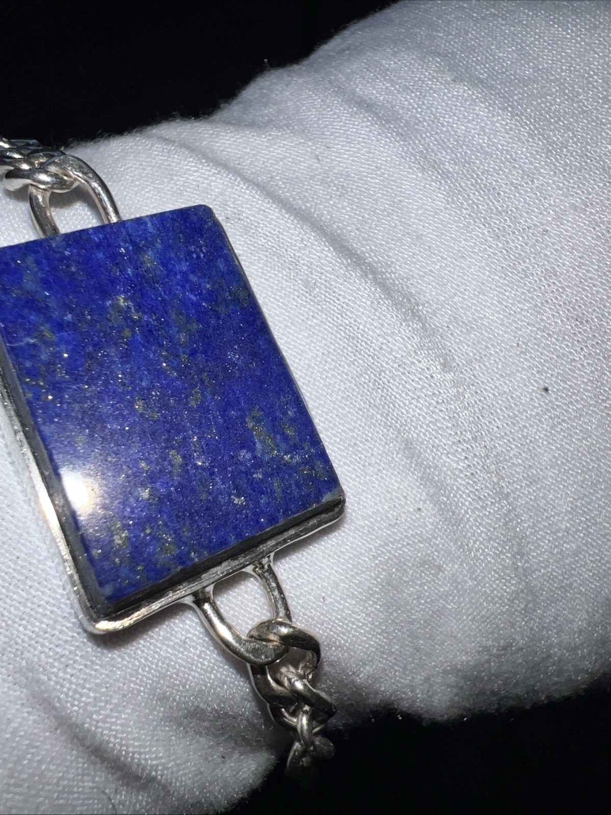 SILVER Bracelet Men’s/ Women’s Wristband PLAIN SQUARE LAPIS SILVER FRAME 22cm