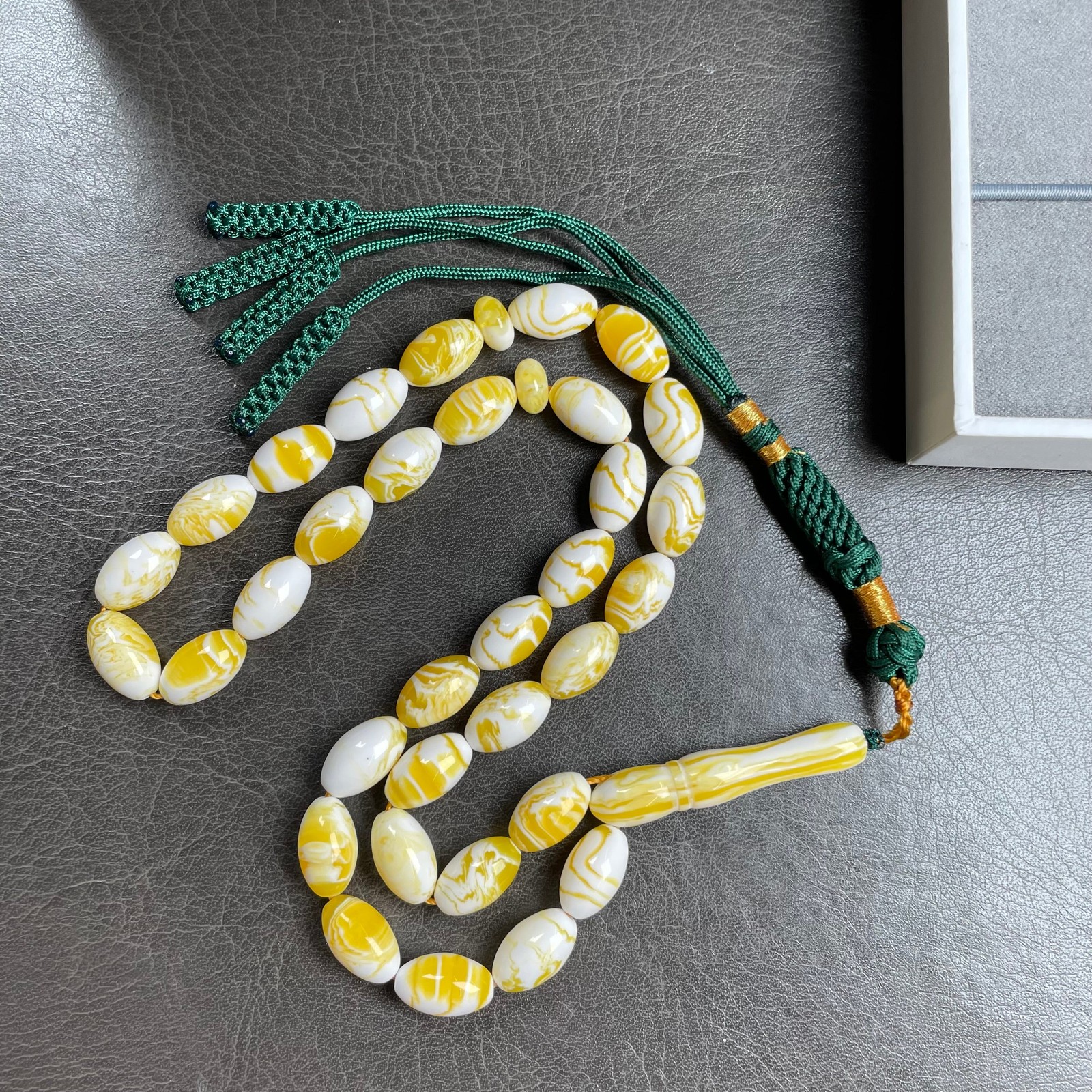 White Pressed Amber Style Misbaha Tasbih 22.5g | 8x13mm | 33 beads