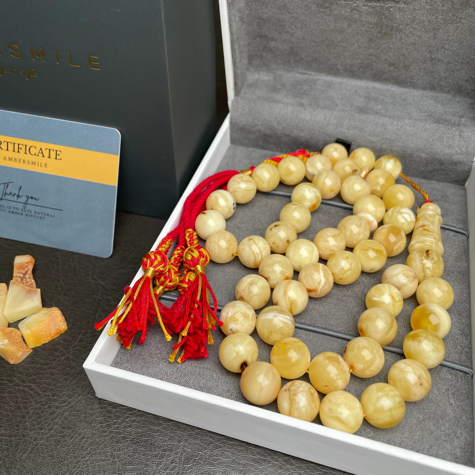 Natural Amber Misbaha Tasbih 45 Prayer Beads 12mm 61.5g