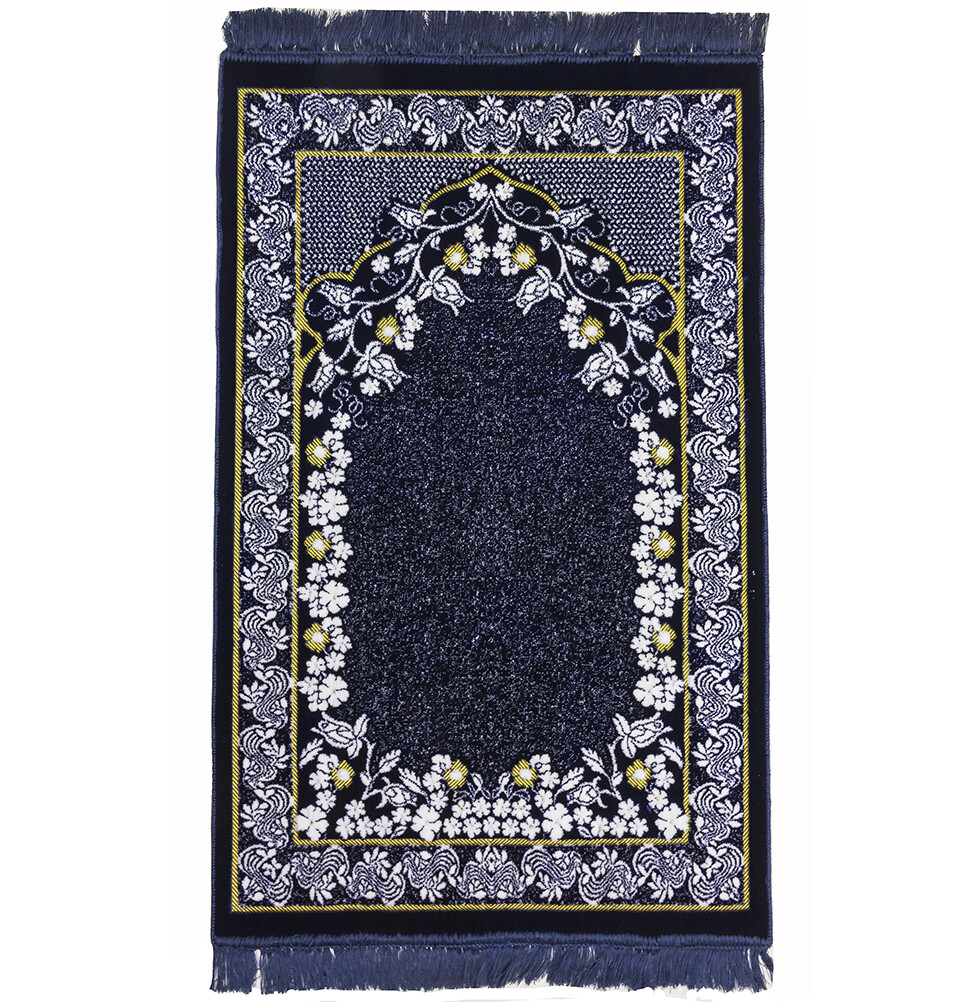 Modefa Turkish Islamic Prayer Rug – Plush Velvet Ipek – Floral Vines – Blue