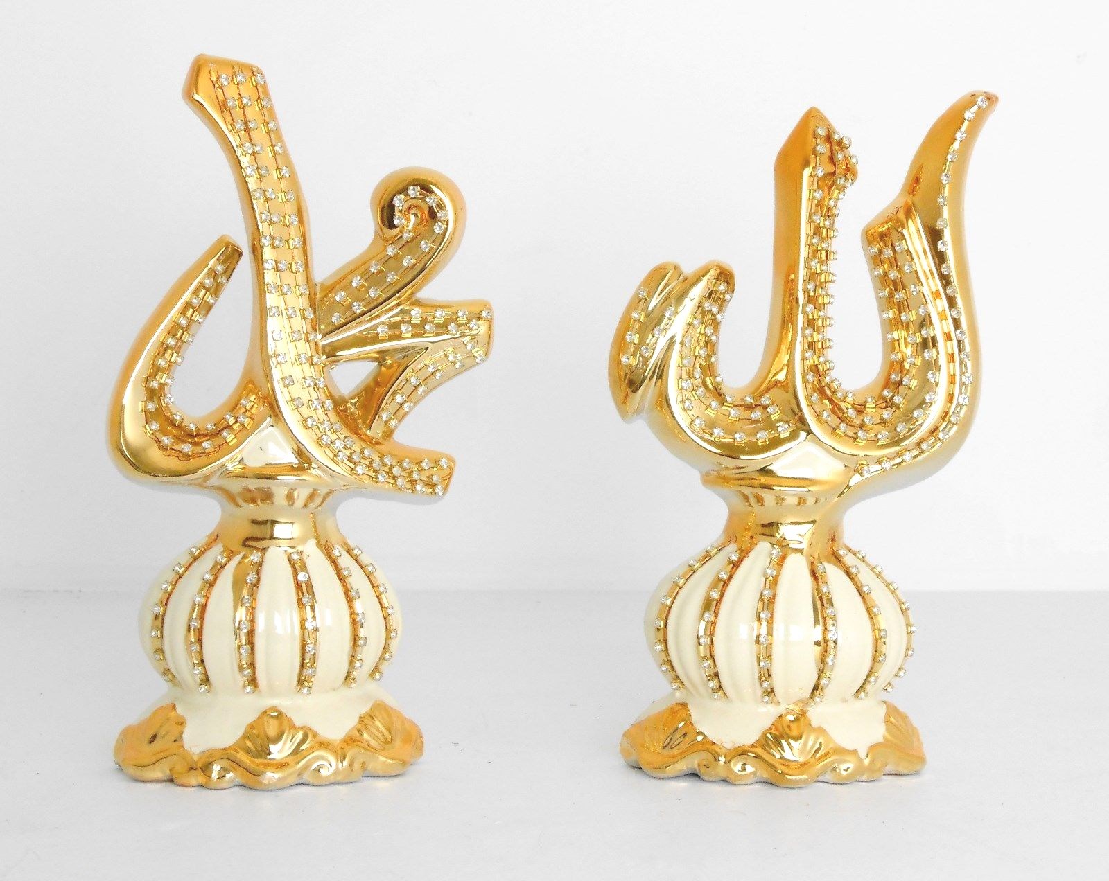 Islamic Muslim gold and cream ceramic with rhinestone /Allah & Mohammad