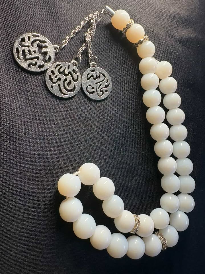 White Opaline Milk Glass Tasbih – Heavy Islamic Prayer Beads – Misbaha 33