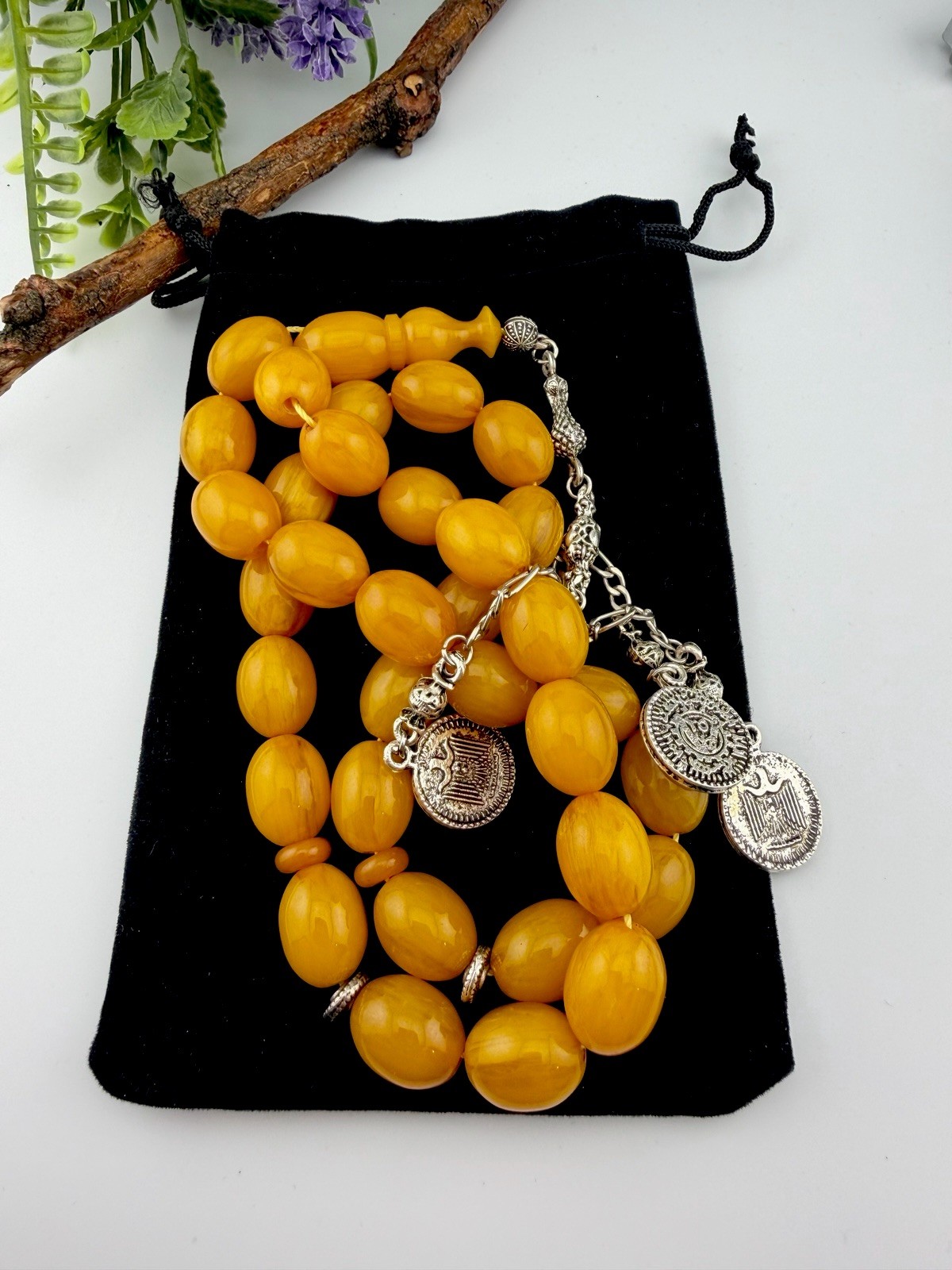 Collectible Misky Amber 33-Bead Islamic Rosary Tasbih Tasbeehمسبحة مسباح مسكي