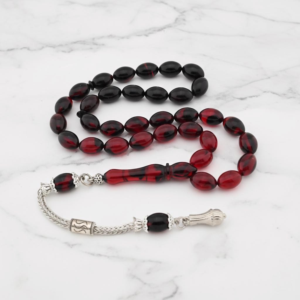 Red Tightening Amber 33 beads Tasbih, Prayer Beads, Misbaha, Rosary 406073