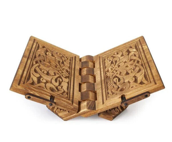 Turkish Handmade Carved Wooden Book Reading & Tablet Stand, Holy Gift