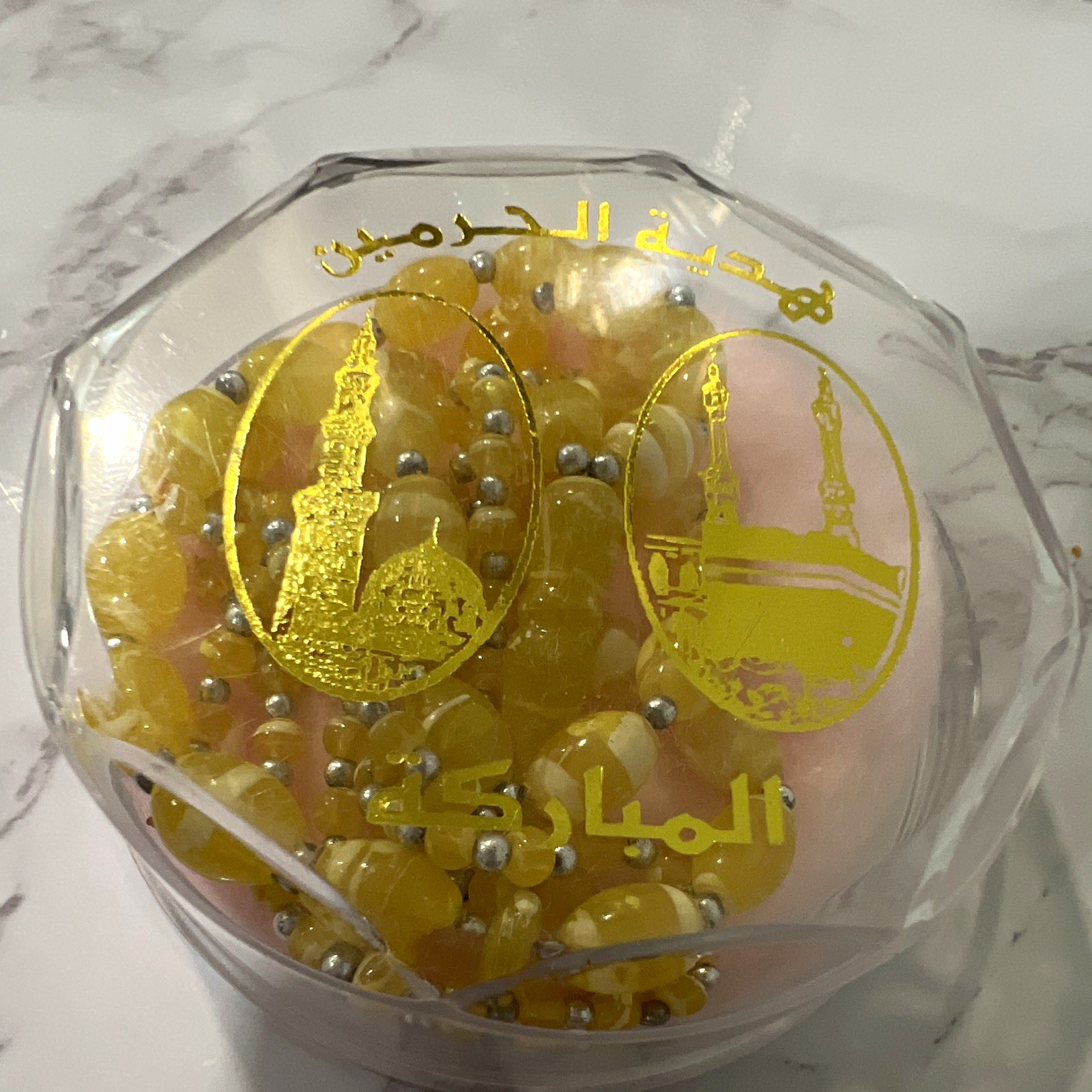 Islamic Tasbih Misbaha Prayer Beads Strand Yellow Beads w/ Plastic Case
