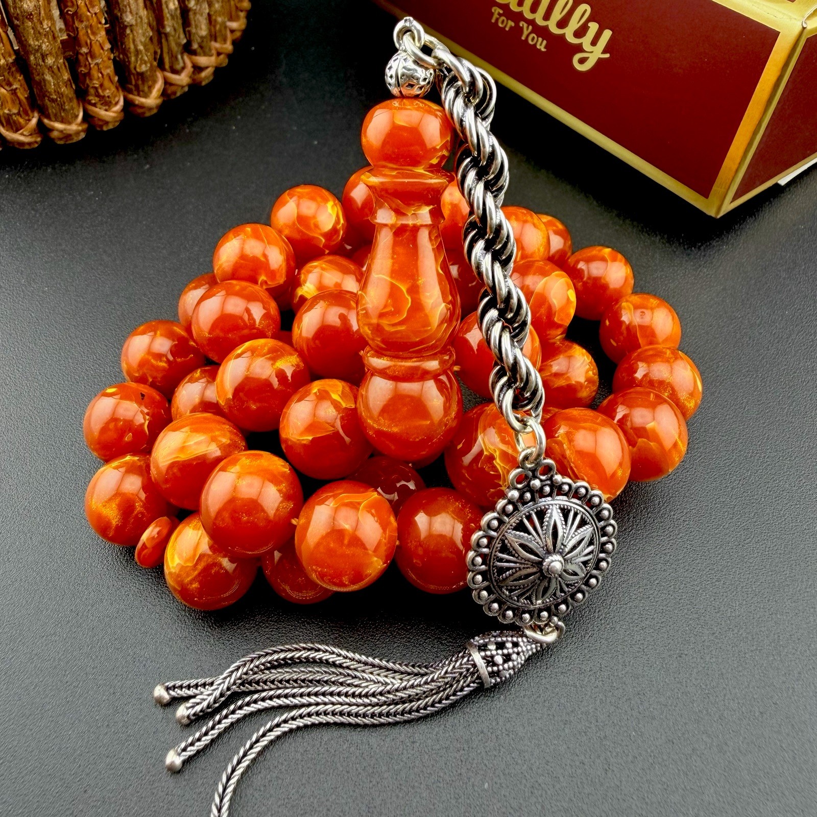Misky 45-Bead Islamic Tasbih Sterling Silver Tassel مسباح مسبحة مسكي شرابة فضة