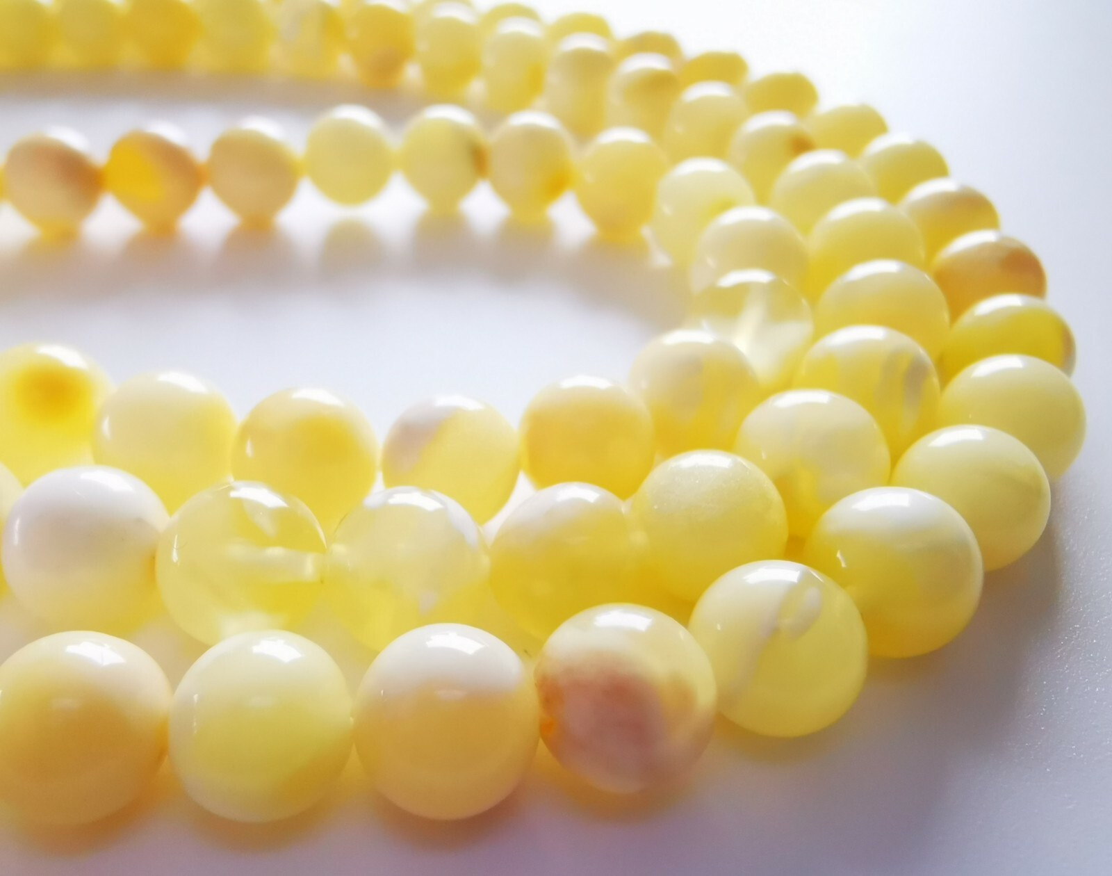 BALTIC GENUINE AMBER BERNSTEIN WHITE 6.5 mm 108 BEAD JAPA MALA BUDDHISTS ROSARY