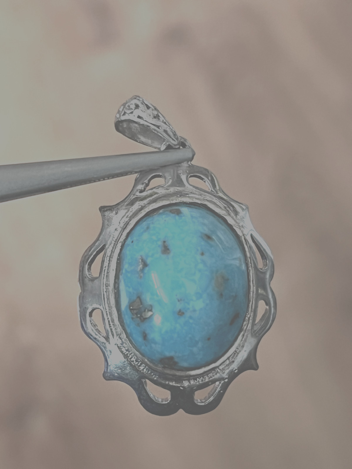GENUINE LARGE PERSIAN TURQUOISE 925 SILVER FRAME PENDANT الفيروز الفارسي