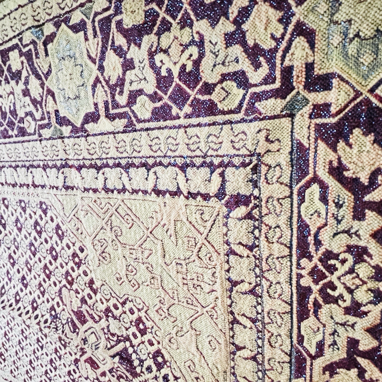 Prayer Rug Prayer Mat Fringe Edge, Purple and Cream, 45″ x 25″
