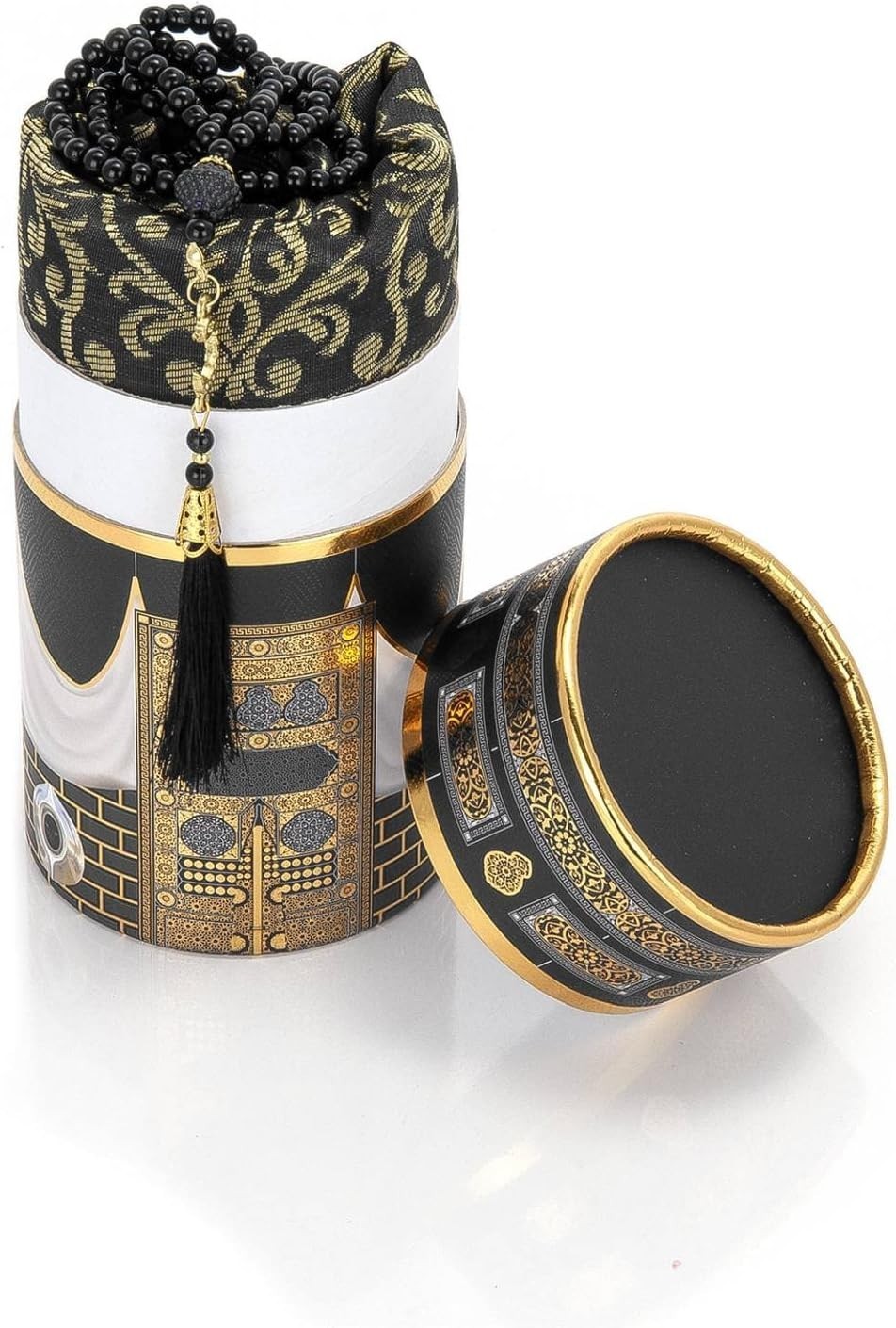 Muslim Prayer Rug and Prayer Beads with Elegant Design Cylinder Gift Box, Jan…