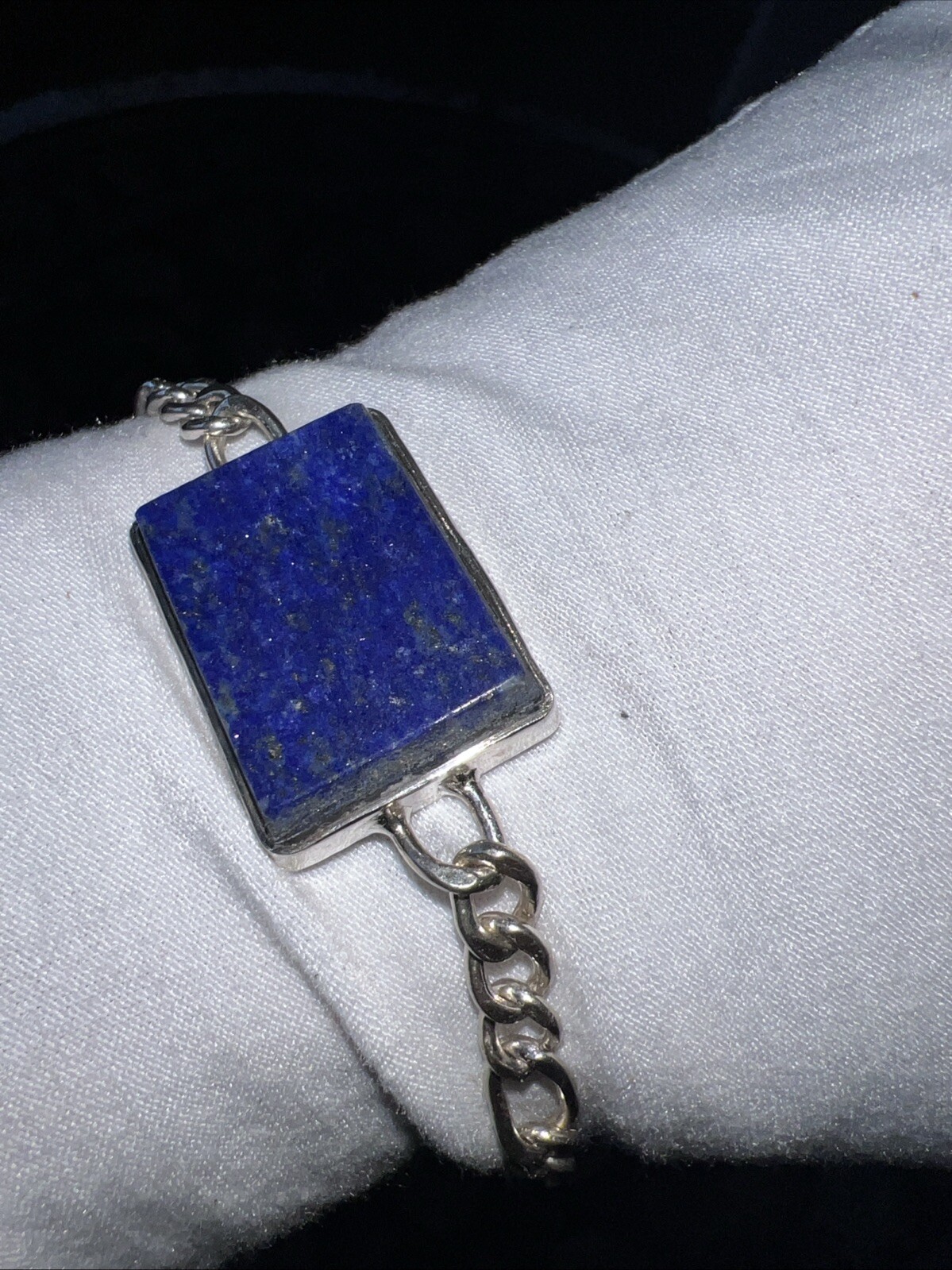 SILVER Bracelet Men’s/ Women’s Wristband PLAIN SQUARE LAPIS SILVER FRAME 22cm