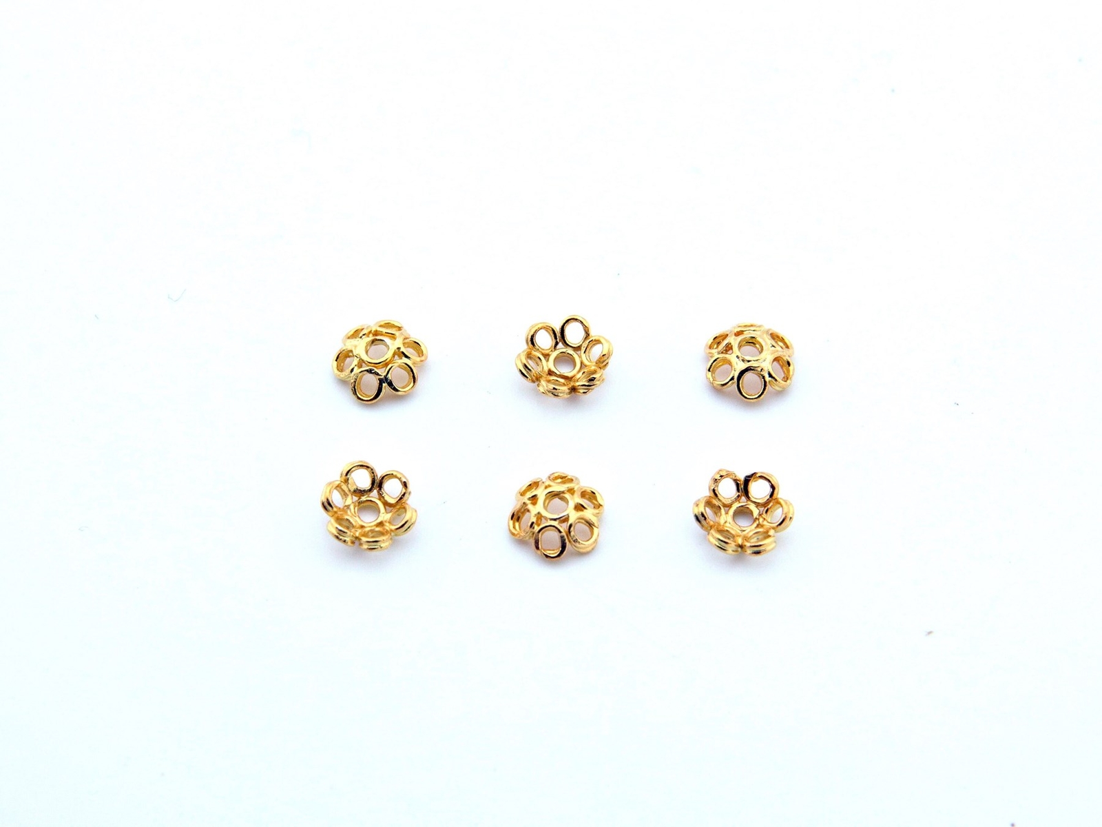 Small Gold Plated Beads caps accessories 6 pcs 925 silver Prayer Beads 917005
