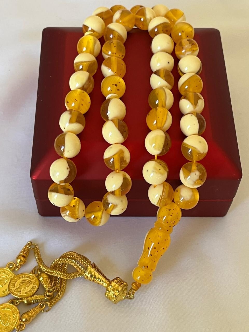 Natural Baltic Amber Flour Rosary 45 سبحة تراب كهرب بولوني بحر البلطيق قشطة وعسل