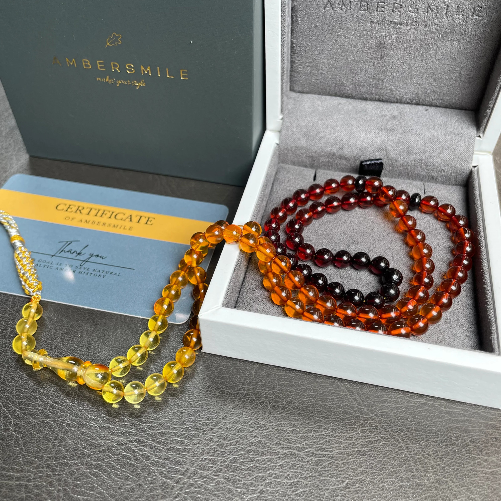 Rainbow Amber Misbaha Islamic Prayer Beads 5.8mm 13g