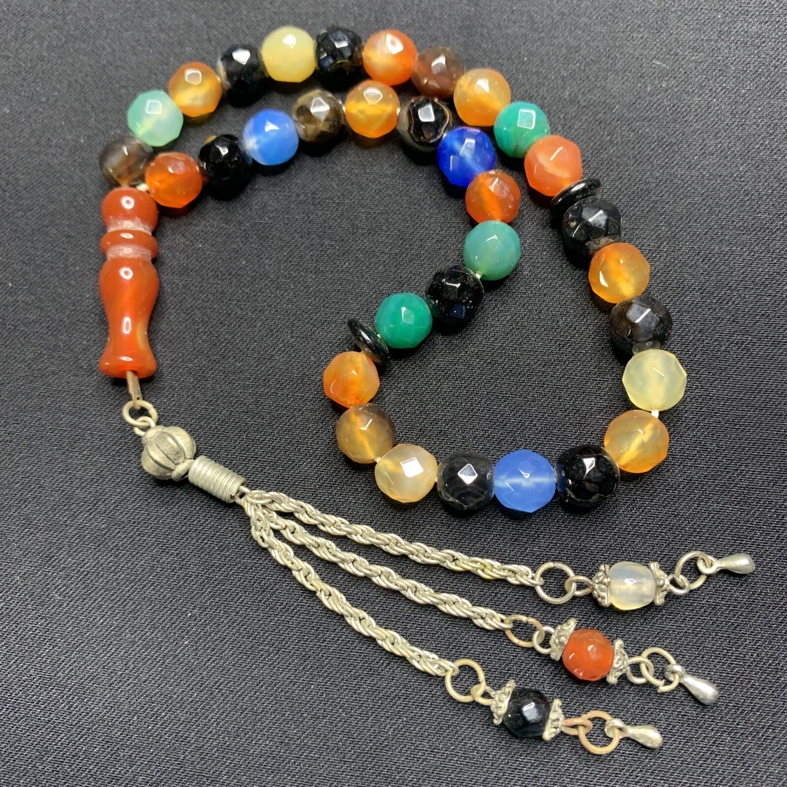 Vintage Mala Tibetan Prayer Beads W/ Tassel 33 Multicolor Glass Beads 10”