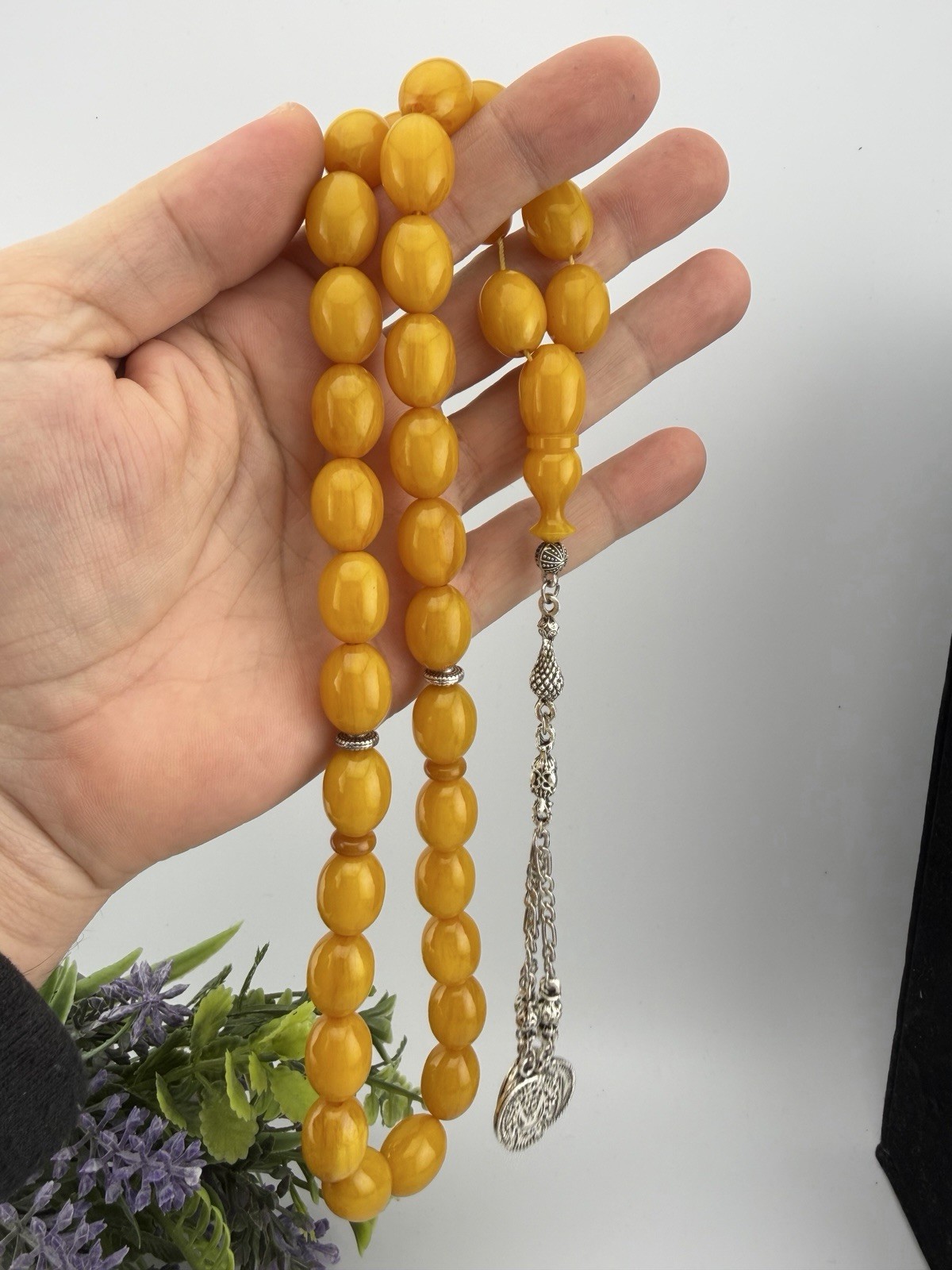 Collectible Misky Amber 33-Bead Islamic Rosary Tasbih Tasbeehمسبحة مسباح مسكي