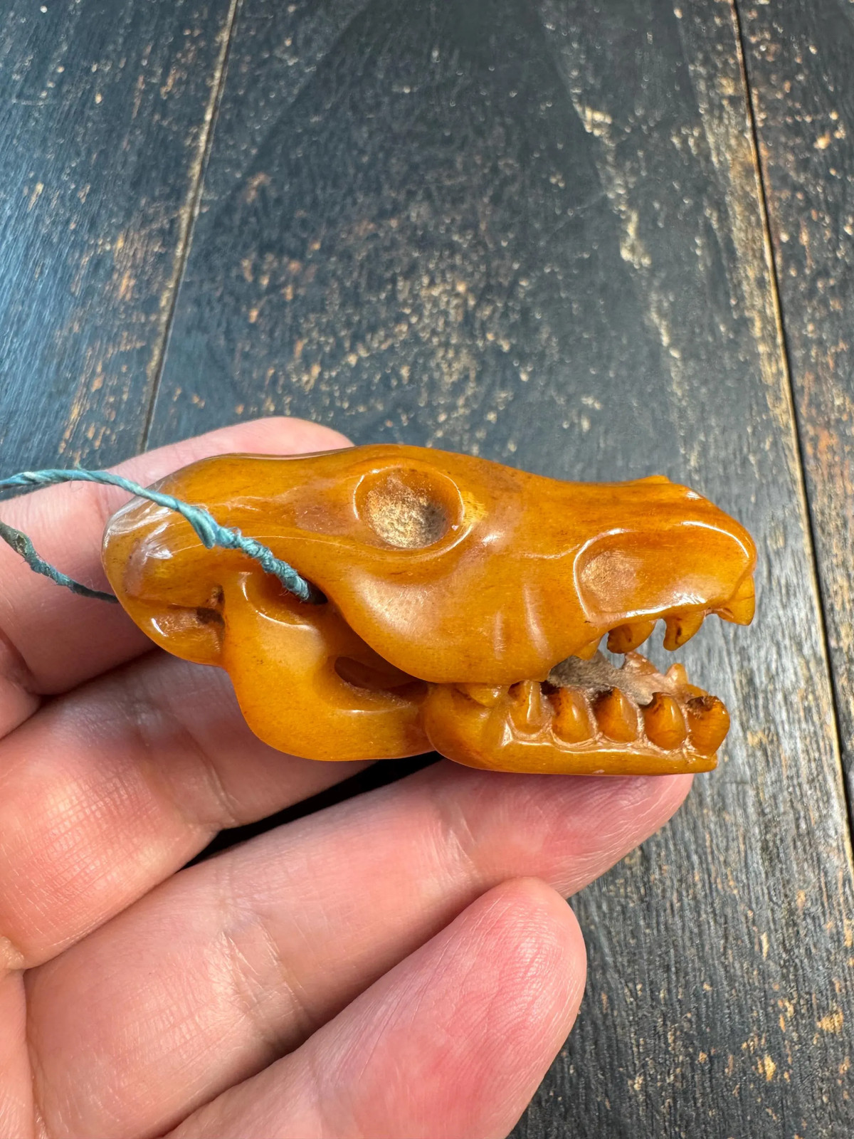 Vintage Tibetan Hand Carved Yak Bone Wolf Skull Pendant | Himalayan Beast Head