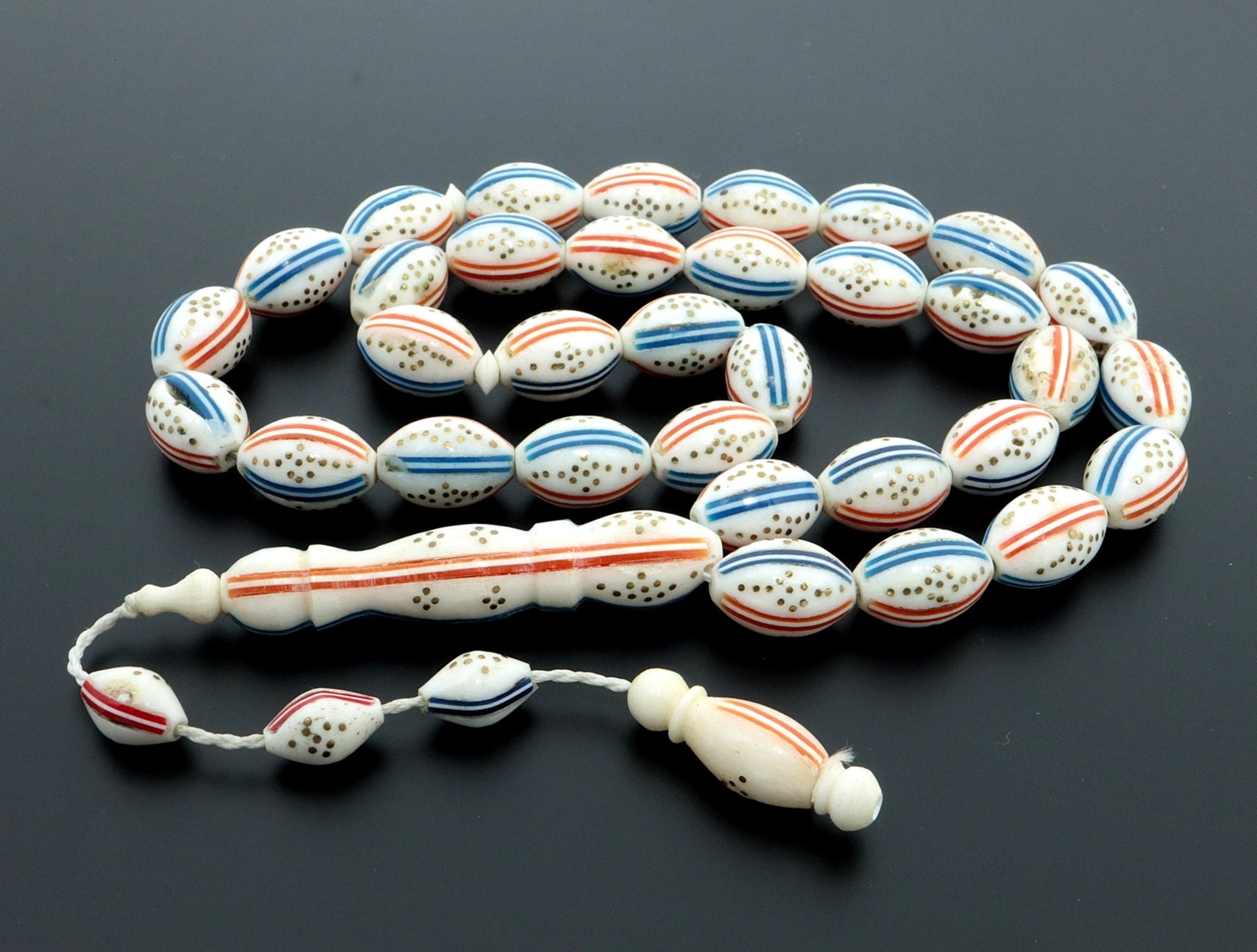 Brass inlay decorated camel bone 33 beads Islamic Prayer Beads Misbaha 302052