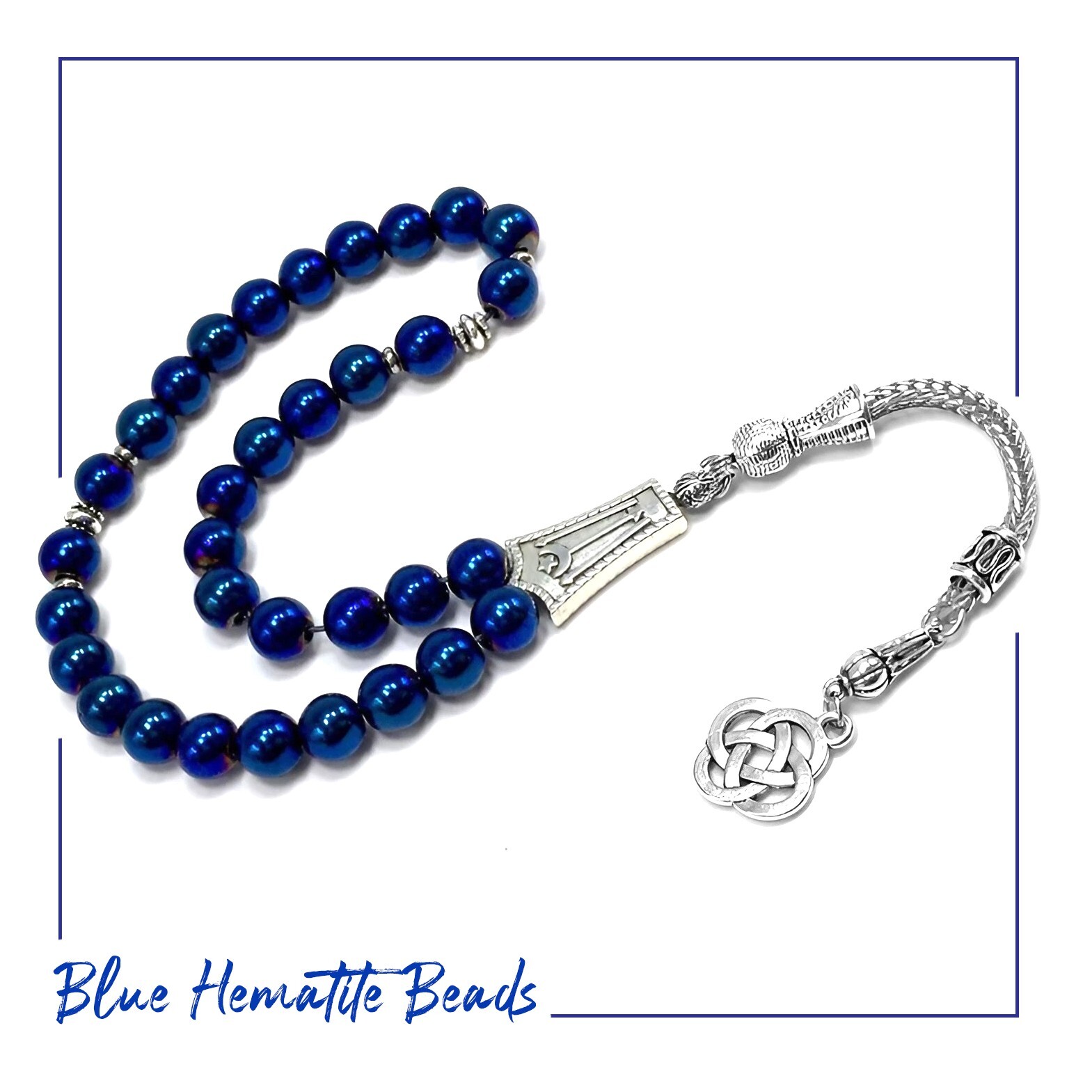 Blue Hematite Prayer Beads Worry Beads Tesbih Tasbih Misbaha(8 mm 33 Beads)