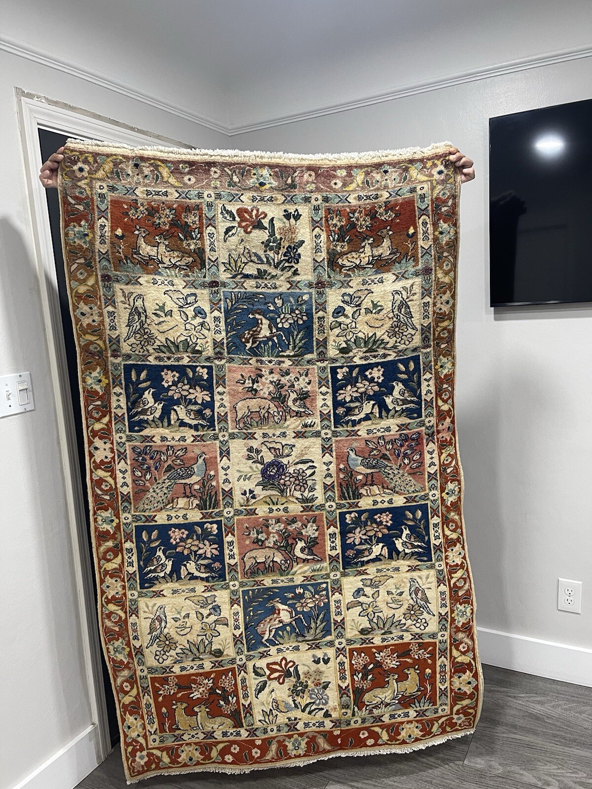 Vintage Rug, Farmhouse Vintage Pictorial Tree Of Life Rug 3.8×5.10 Ft