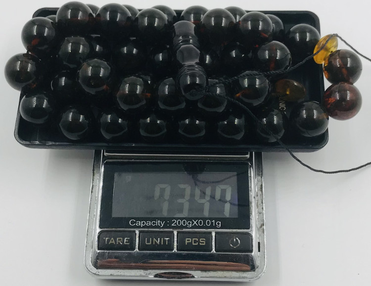 Natural Baltic Amber prayer beads pressed Amber Islamic Tasbih Misbaha 45 bead