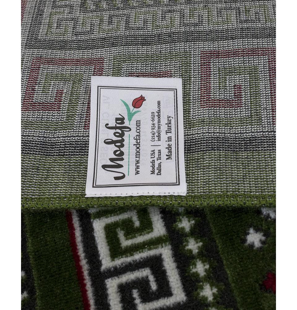Modefa Turkish Wide 8 Person Masjid Velvet Islamic Prayer Rug Dotted Green & Red