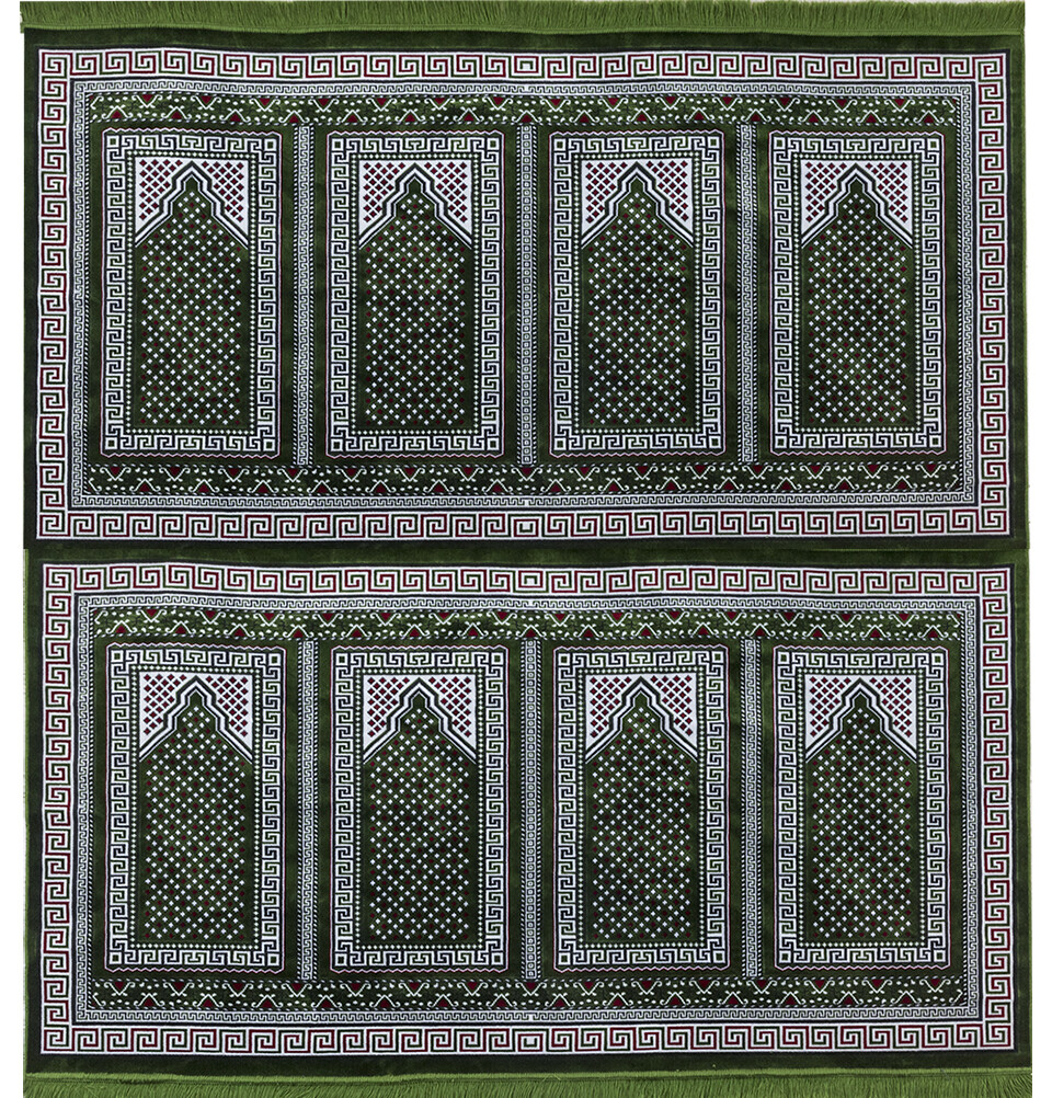 Modefa Turkish Wide 8 Person Masjid Velvet Islamic Prayer Rug Dotted Green & Red