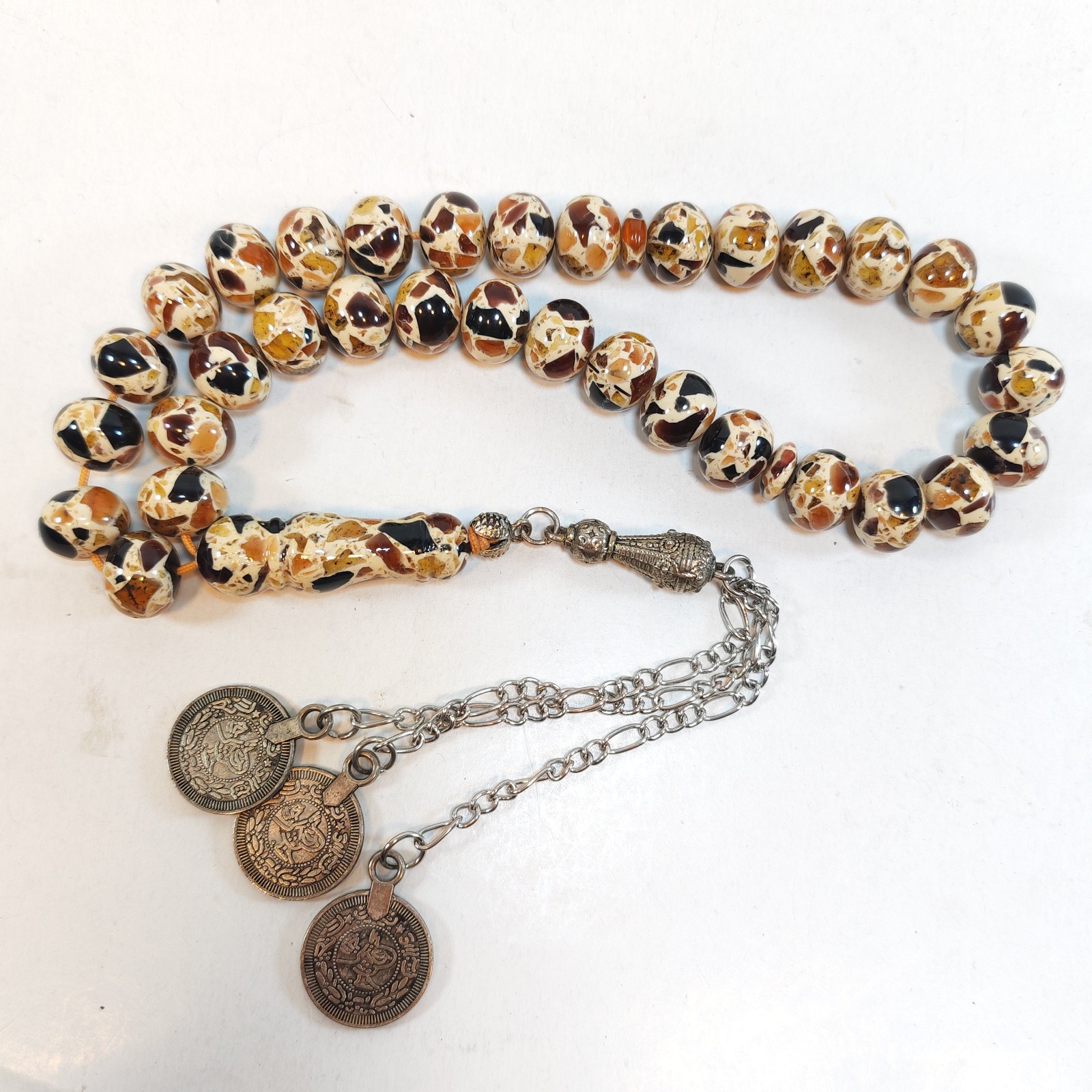 33 Beads Mosaic Resin Tasbih Prayer Beads Brown Cream Amber Misbaha Islamic Subh