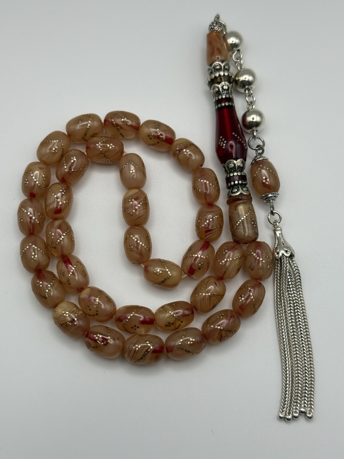 Sandalous Tasbih Inlaid 925 Silver Prayer Beads 33 Rosary مسبحة سندلوس مطعم فضة