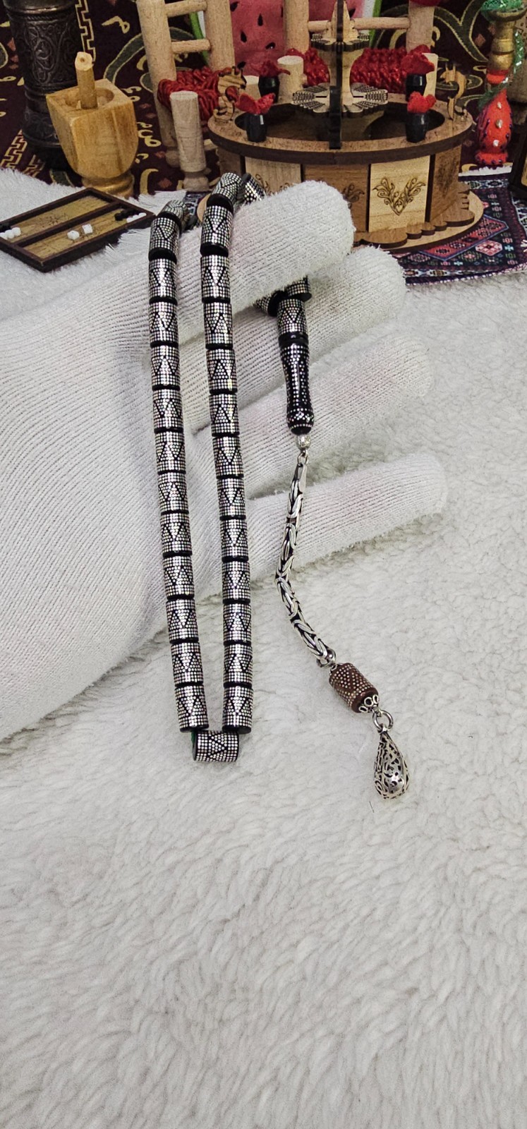 Kuka luxurious prayer bead made of fine kuka wood, engraved with 1000 silver,