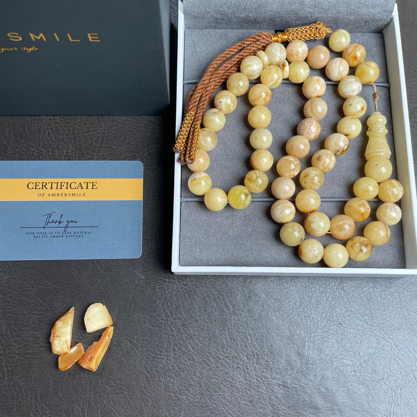 Natural Amber Misbaha Tasbih 45 Prayer Beads 12mm 53.5g