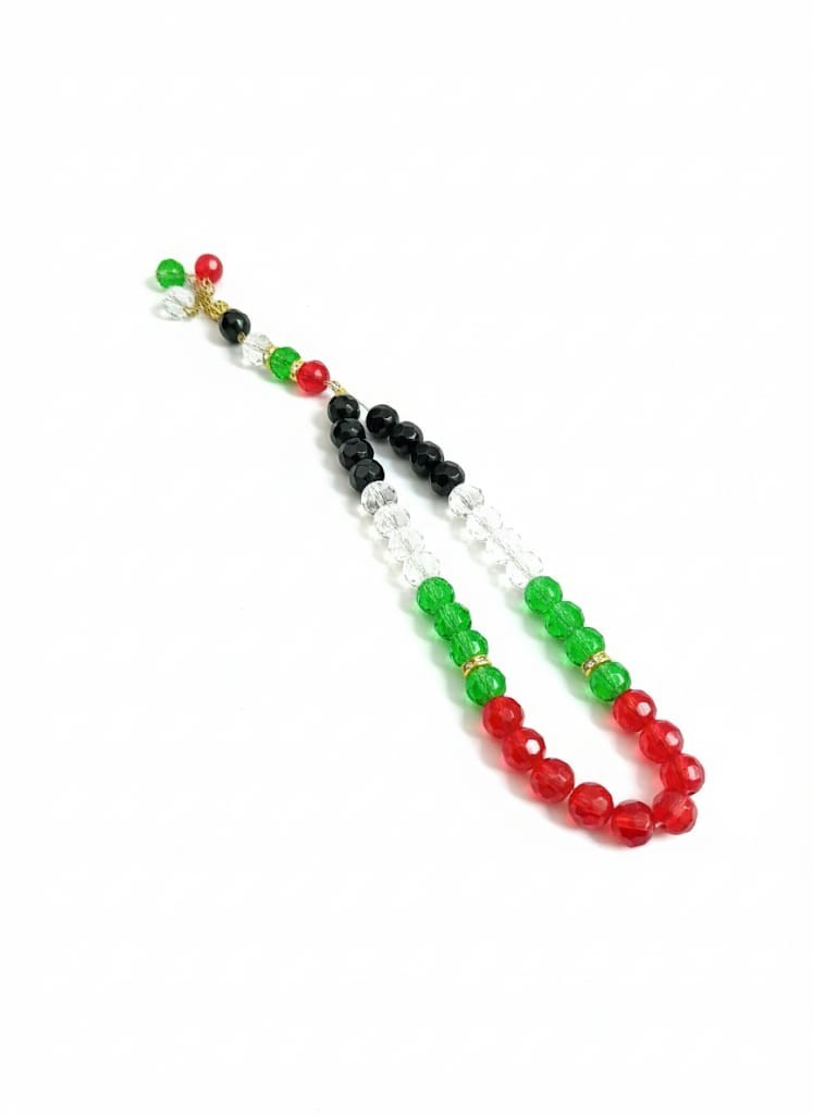 Palestine Flag Colors Tasbih – 33 Crystal Prayer Beads – Islamic Misbaha Rosary