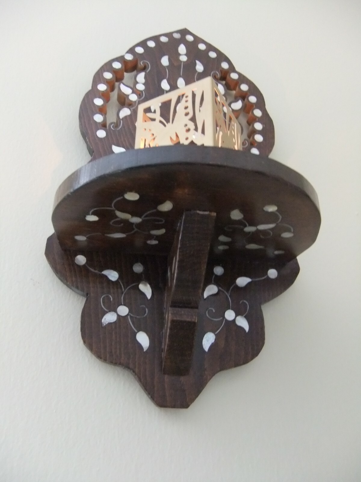 A Gorgeous wooden wall for hanging oil lamp or candles,moth mother of Pearl .